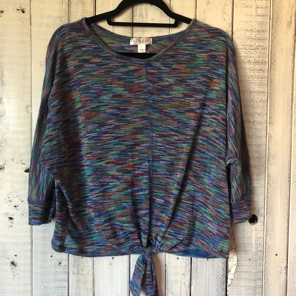 Studio JPR Blue Rainbow Tie Front Shirt